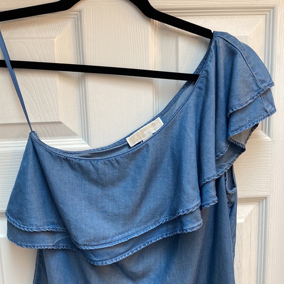 Michael Kors - chambray denim one shoulder ruffle top - Picture 2 of 6